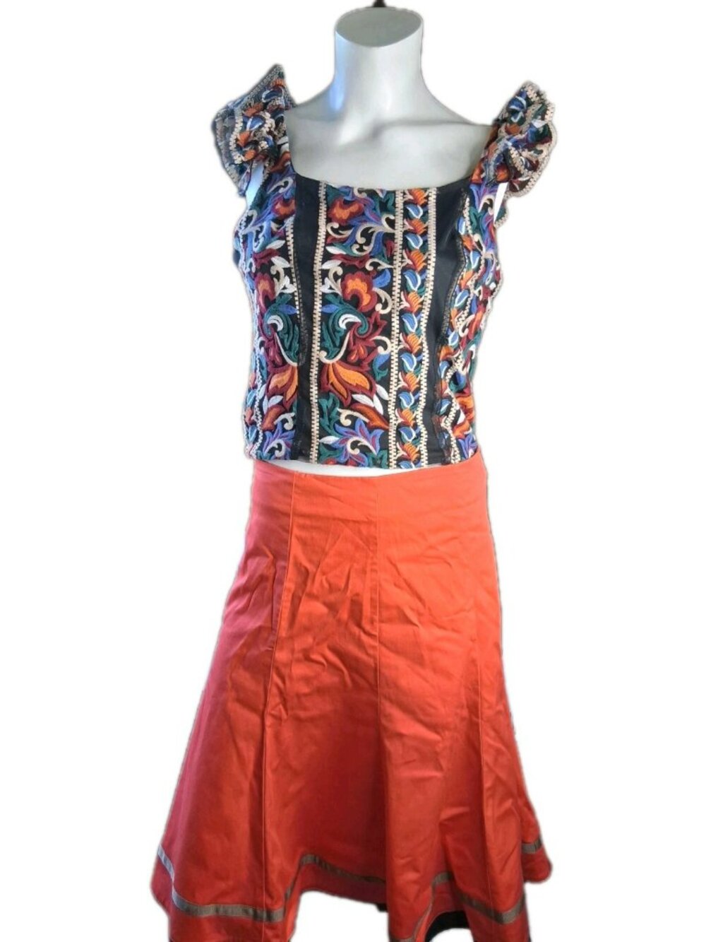 Anthropologie Eva Franco Florence Embroidered Corset Top Black Floral S